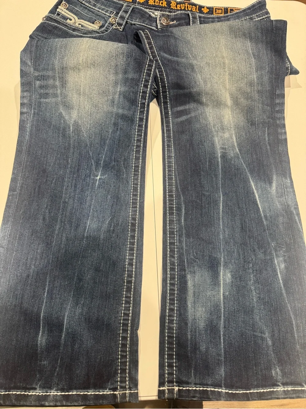 Rock Revival Men's Dark Blue Washed Relaxed Denim Pants